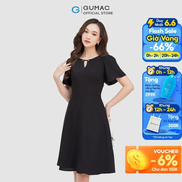 Đầm cổ xẻ phối nút thời trang GUMAC