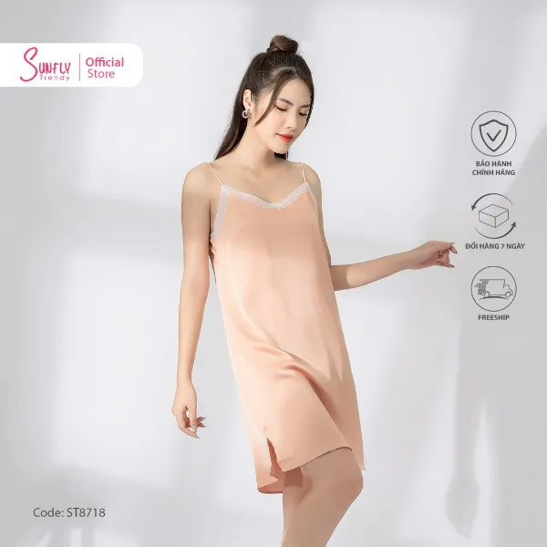 Đầm Hai Dây Lụa Trơn Mềm Mịn - Quai Áo Có Điều Chỉnh Sunfly