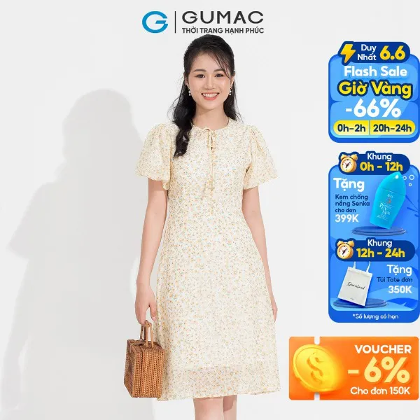 Đầm hoa nơ cổ thời trang GUMAC