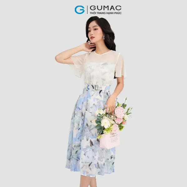 Đầm hoa phối vải tay loe GUMAC
