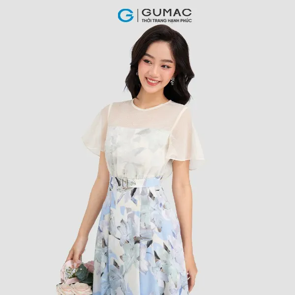 Đầm hoa phối vải tay loe GUMAC