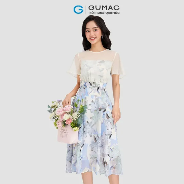 Đầm hoa phối vải tay loe GUMAC
