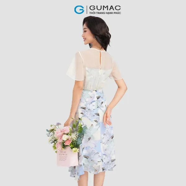Đầm hoa phối vải tay loe GUMAC