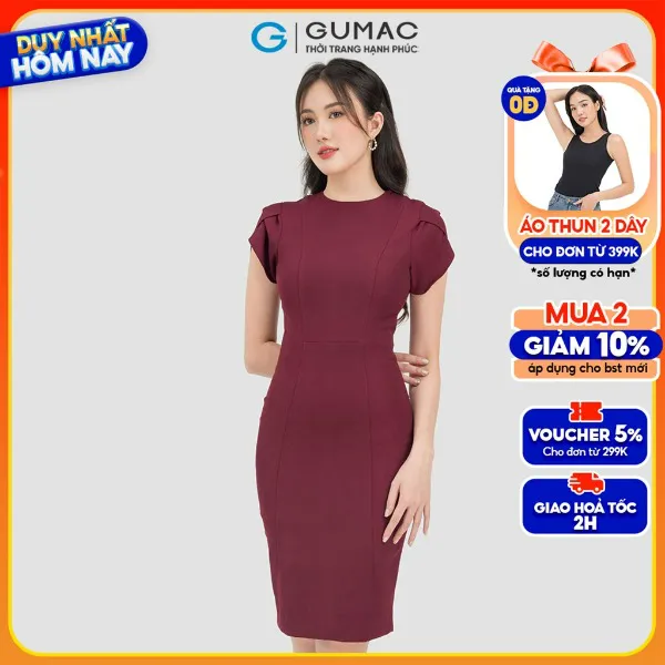 Đầm nữ GUMAC nhiều màu cổ tròn tay kiểu ngắn dáng bút chì