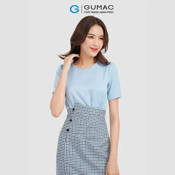 Đầm ôm body nữ sọc caro GUMAC phối lụa thời trang