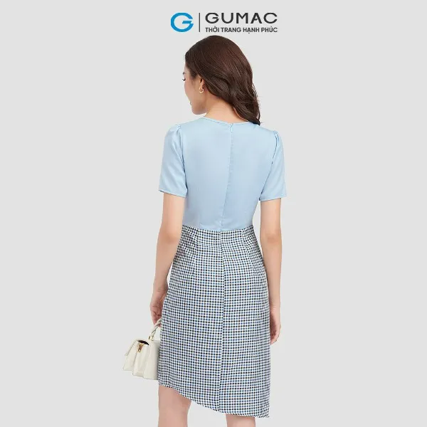 Đầm ôm body nữ sọc caro GUMAC phối lụa thời trang