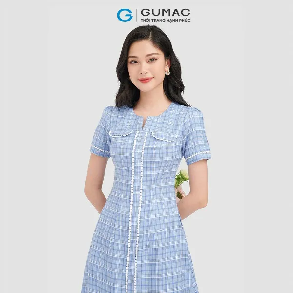 Đầm ôm nữ caro dáng xòe GUMAC
