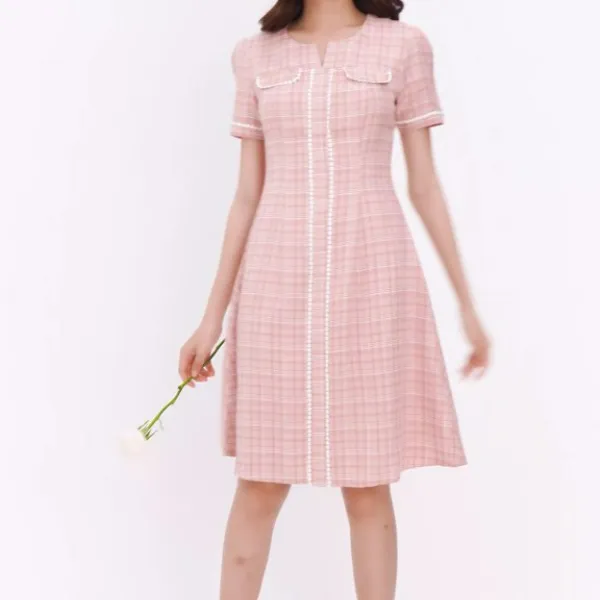 Đầm ôm nữ caro dáng xòe GUMAC