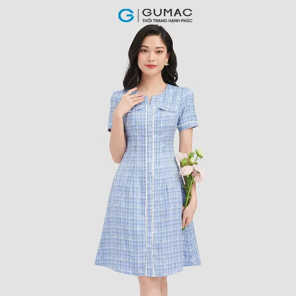 Đầm ôm nữ caro dáng xòe GUMAC