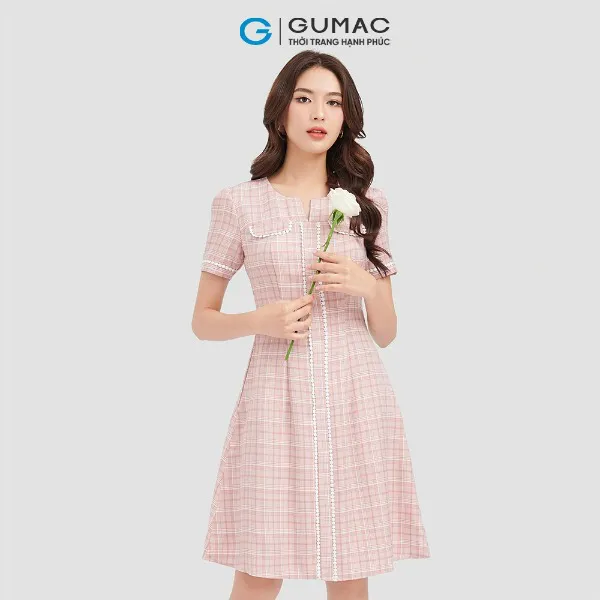 Đầm ôm nữ caro dáng xòe GUMAC