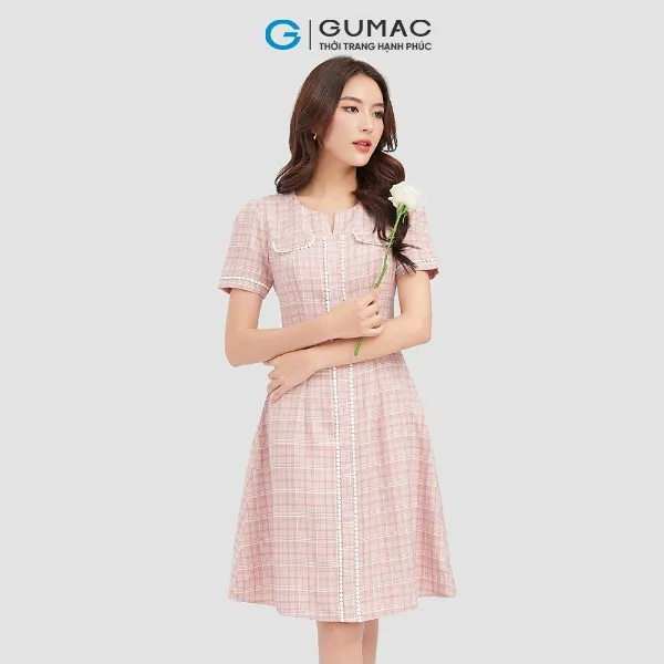 Đầm ôm nữ caro dáng xòe GUMAC
