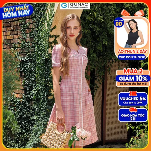 Đầm ôm nữ caro dáng xòe GUMAC