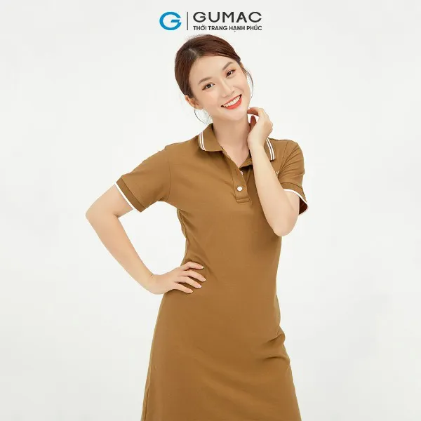 Đầm polo nữ thêu positive GUMAC dáng basic nhiều màu