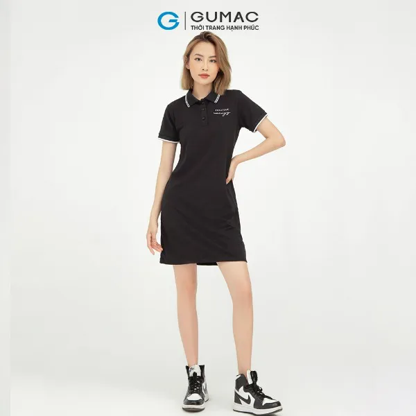 Đầm polo nữ thêu positive GUMAC dáng basic nhiều màu