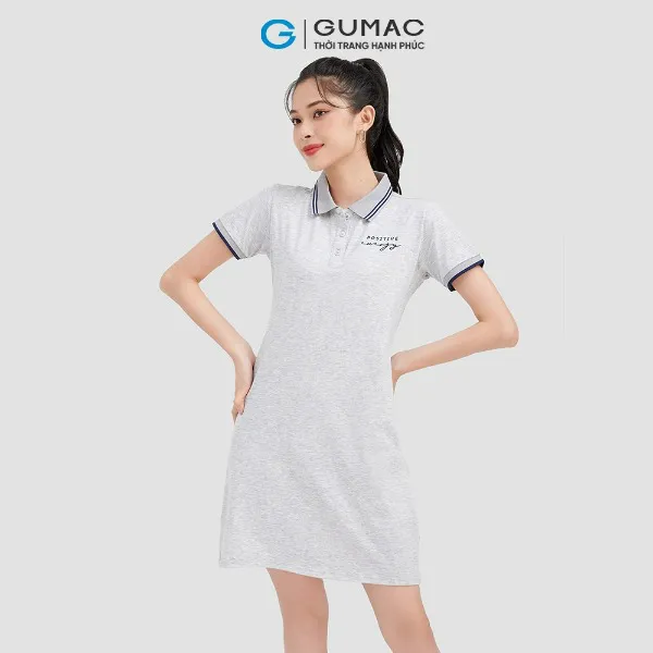 Đầm polo nữ thêu positive GUMAC dáng basic nhiều màu