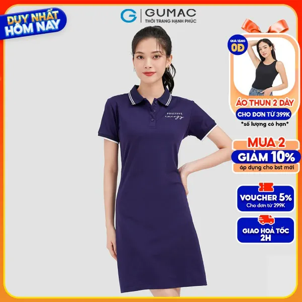 Đầm polo nữ thêu positive GUMAC dáng basic nhiều màu