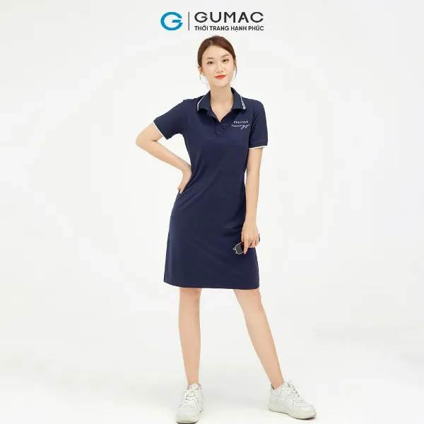 Đầm polo nữ thêu positive GUMAC dáng basic nhiều màu