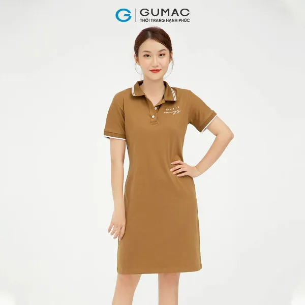 Đầm polo nữ thêu positive GUMAC dáng basic nhiều màu