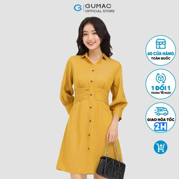 Đầm sơ mi nhún eo thời trang GUMAC