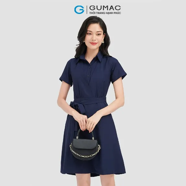 Đầm sơ mi nữ thời trang GUMAC thiết kế đắp chéo