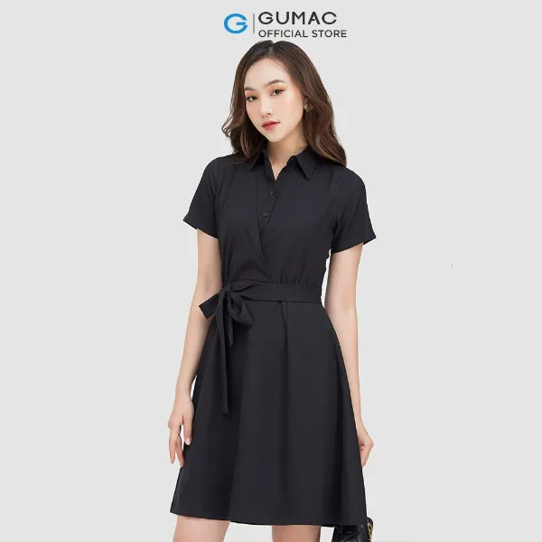 Đầm sơ mi nữ thời trang GUMAC thiết kế đắp chéo