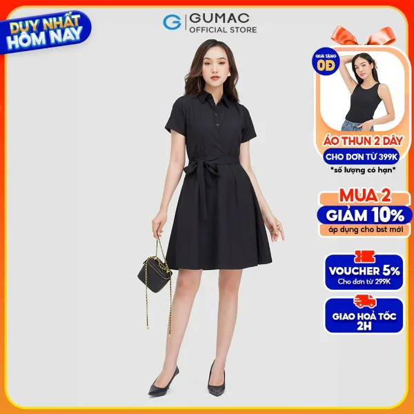 Đầm sơ mi nữ thời trang GUMAC thiết kế đắp chéo