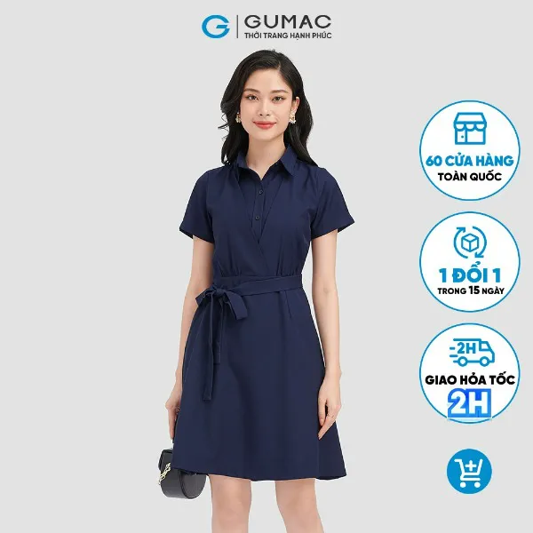 Đầm sơ mi nữ thời trang GUMAC thiết kế đắp chéo