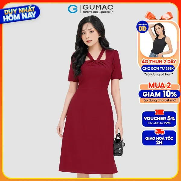 Đầm xoắn cổ thời trang GUMAC