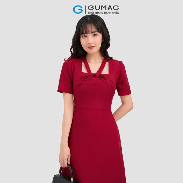 Đầm xoắn cổ thời trang GUMAC