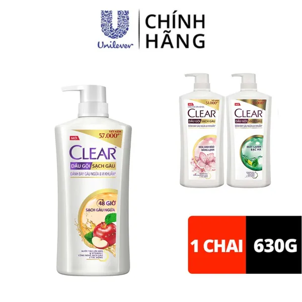Dầu gội đầu clear sạch gàu ngứa và vi khuẩn suốt 24 Giờ 630g