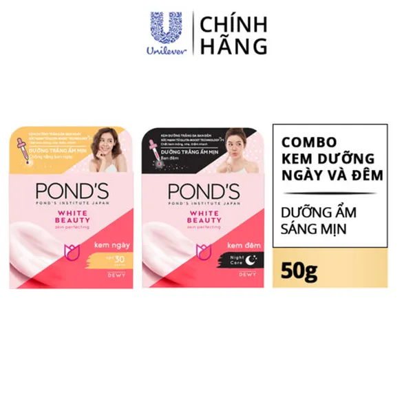 Combo Kem Dưỡng Da Pond's White Beauty Trắng Mịn Không Tỳ Vết Ngày Và Đêm (50g x 2)
