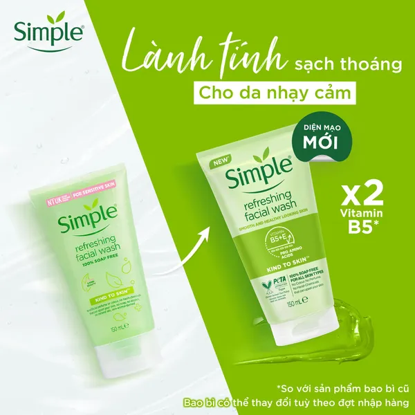 Sữa rửa mặt Simple lành tính sạch thoáng - cho da nhạy cảm 150ml