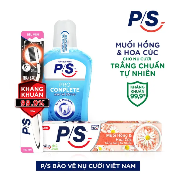 Bộ 3 Kem đánh răng P/S Muối Hồng & Hoa Cúc 230g/hộp