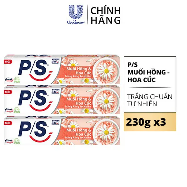 Bộ 3 Kem đánh răng P/S Muối Hồng & Hoa Cúc 230g/hộp