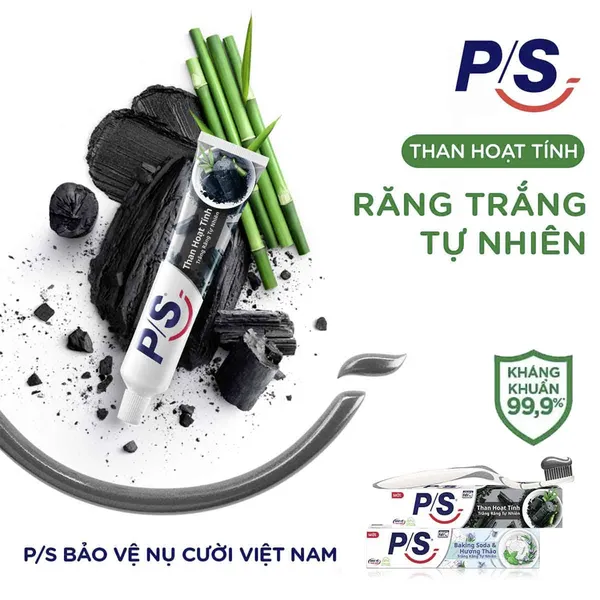 Bộ 3 Hộp Kem đánh răng P/S Thiên nhiên Than Hoạt Tính cho nụ cười trắng chuẩn tự nhiên 230g