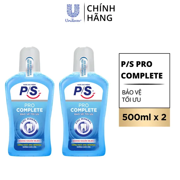 Bộ 2 Nước súc miệng P/S Chuyên gia kháng khuẩn 500ml giúp kháng khuẩn 99.9% chỉ sau 30 giây