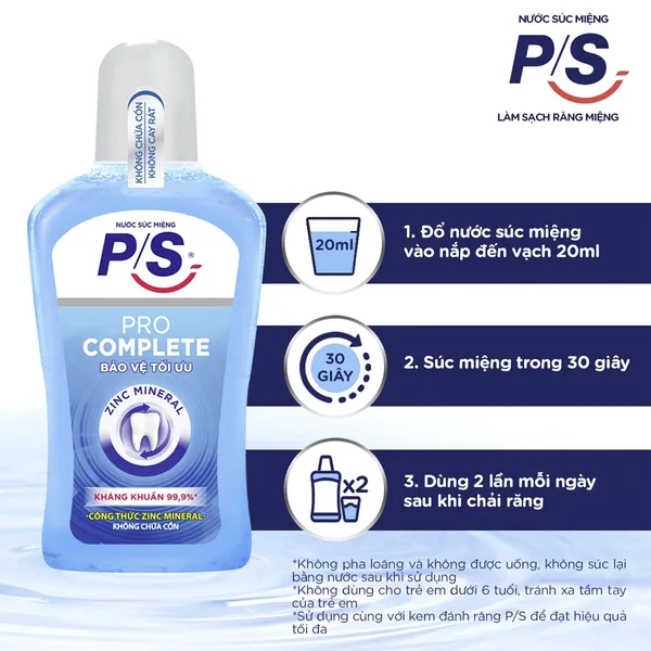 Bộ 2 Nước súc miệng P/S Chuyên gia kháng khuẩn 500ml giúp kháng khuẩn 99.9% chỉ sau 30 giây