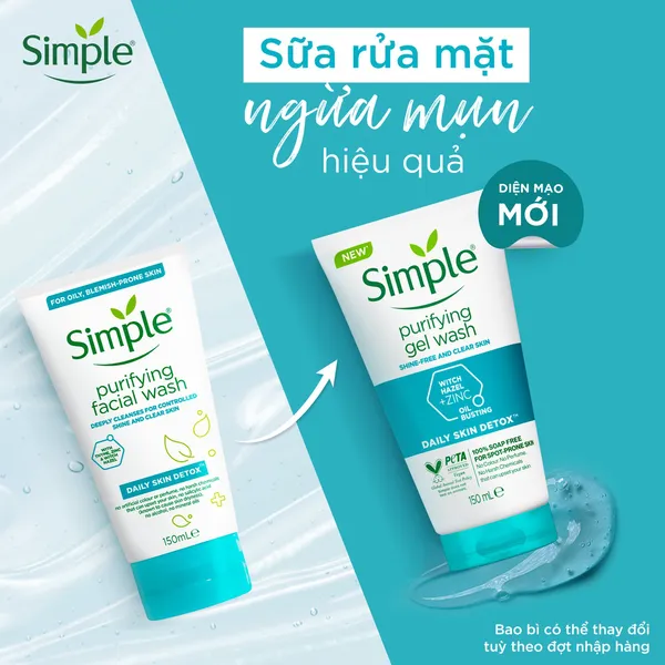 Sữa rửa mặt Simple Purifying giúp kiềm dầu và ngừa mụn hiệu quả 150ml