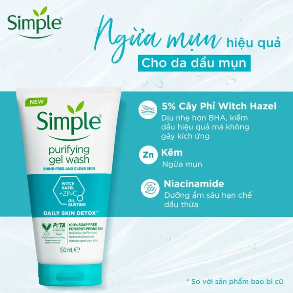 Sữa rửa mặt Simple Purifying giúp kiềm dầu và ngừa mụn hiệu quả 150ml