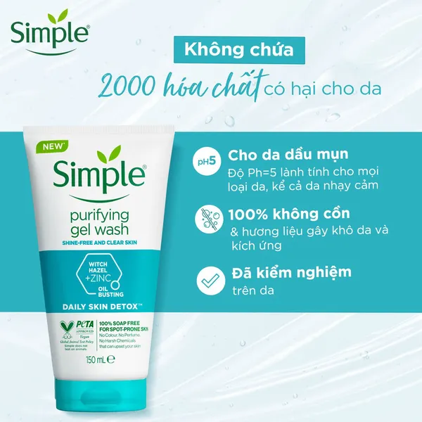 Sữa rửa mặt Simple Purifying giúp kiềm dầu và ngừa mụn hiệu quả 150ml