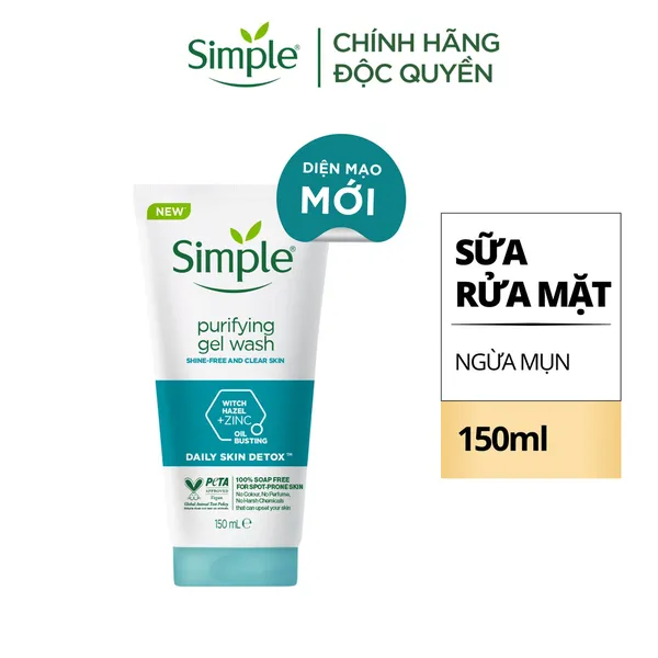 Sữa rửa mặt Simple Purifying giúp kiềm dầu và ngừa mụn hiệu quả 150ml