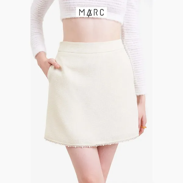 Váy nữ MARC FASHION bố mini form A viền ngọc trai