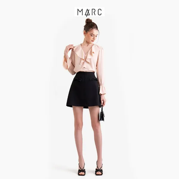 Váy nữ MARC FASHION mini form A 2 túi trước đính nơ