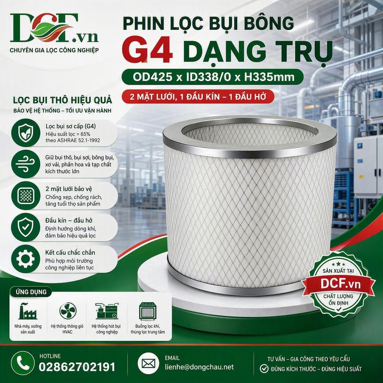 maketing Phin lọc bụi bông G4 dạng trụ 2 mặt lưới