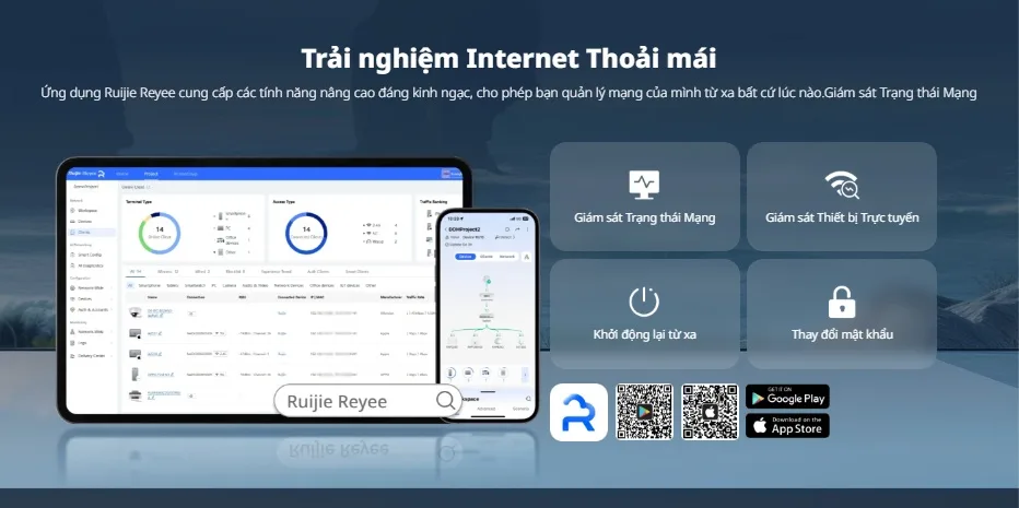 Quản lý từ xa RG-EW300T qua ứng dụng Ruijie Reyee giúp giám sát trạng thái mạng và thiết bị trực tuyến dễ dàng Quản lý từ xa RG-EW300T qua ứng dụng Ruijie Reyee giúp giám sát trạng thái mạng và thiết bị trực tuyến dễ dàng
