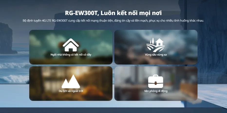 Các ứng dụng thực tế của bộ định tuyến 4G LTE RG-EW300T tại gia đình, văn phòng và khu vực vùng sâu vùng xa Các ứng dụng thực tế của bộ định tuyến 4G LTE RG-EW300T tại gia đình, văn phòng và khu vực vùng sâu vùng xa