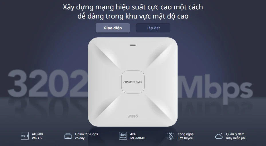 Bộ phát WiFi 6 Ruijie RG-RAP2260(E) tốc độ cao 3202Mbps Bộ phát WiFi 6 Ruijie RG-RAP2260(E) tốc độ cao 3202Mbps