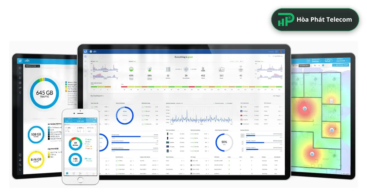 Controller UniFi giao diện quản trị UniFi Network trên máy tính bảng và điện thoại