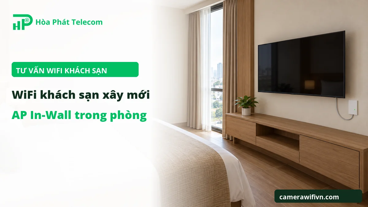 AP WiFi In-Wall gắn tường cạnh kệ TV trong phòng khách sạn AP WiFi In-Wall gắn tường cạnh kệ TV trong phòng khách sạn