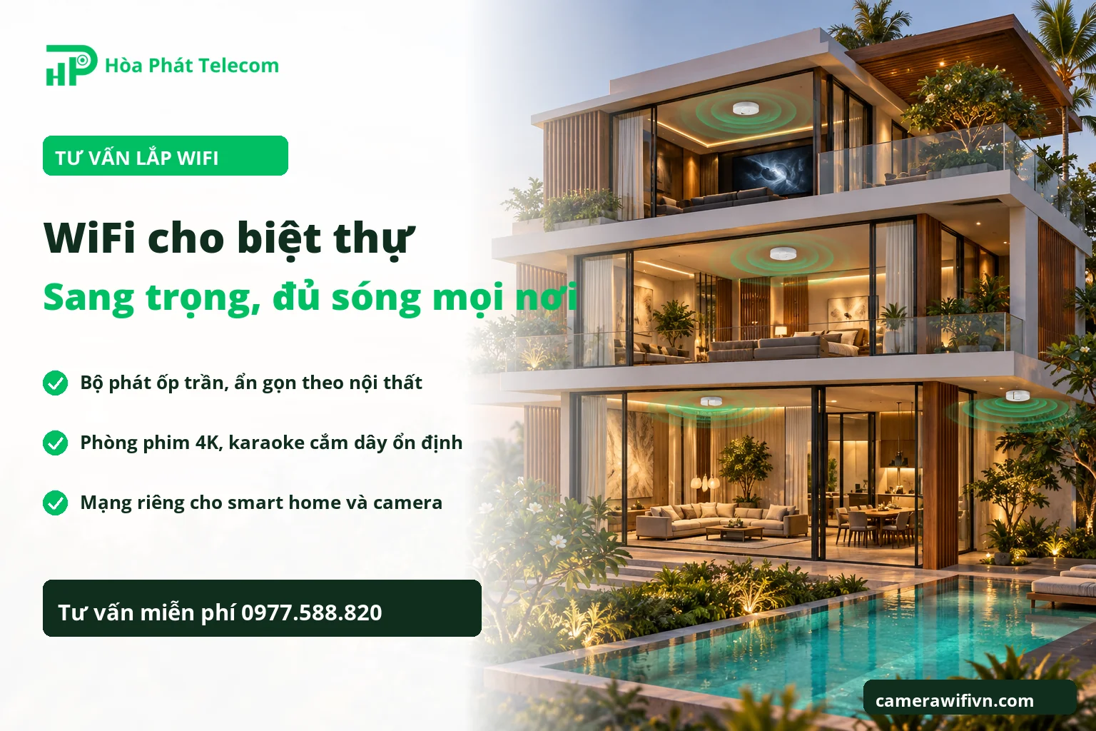 Biệt thự sân vườn có hồ bơi được phủ sóng WiFi đều trong nhà và ngoài trời Biệt thự sân vườn có hồ bơi được phủ sóng WiFi đều trong nhà và ngoài trời